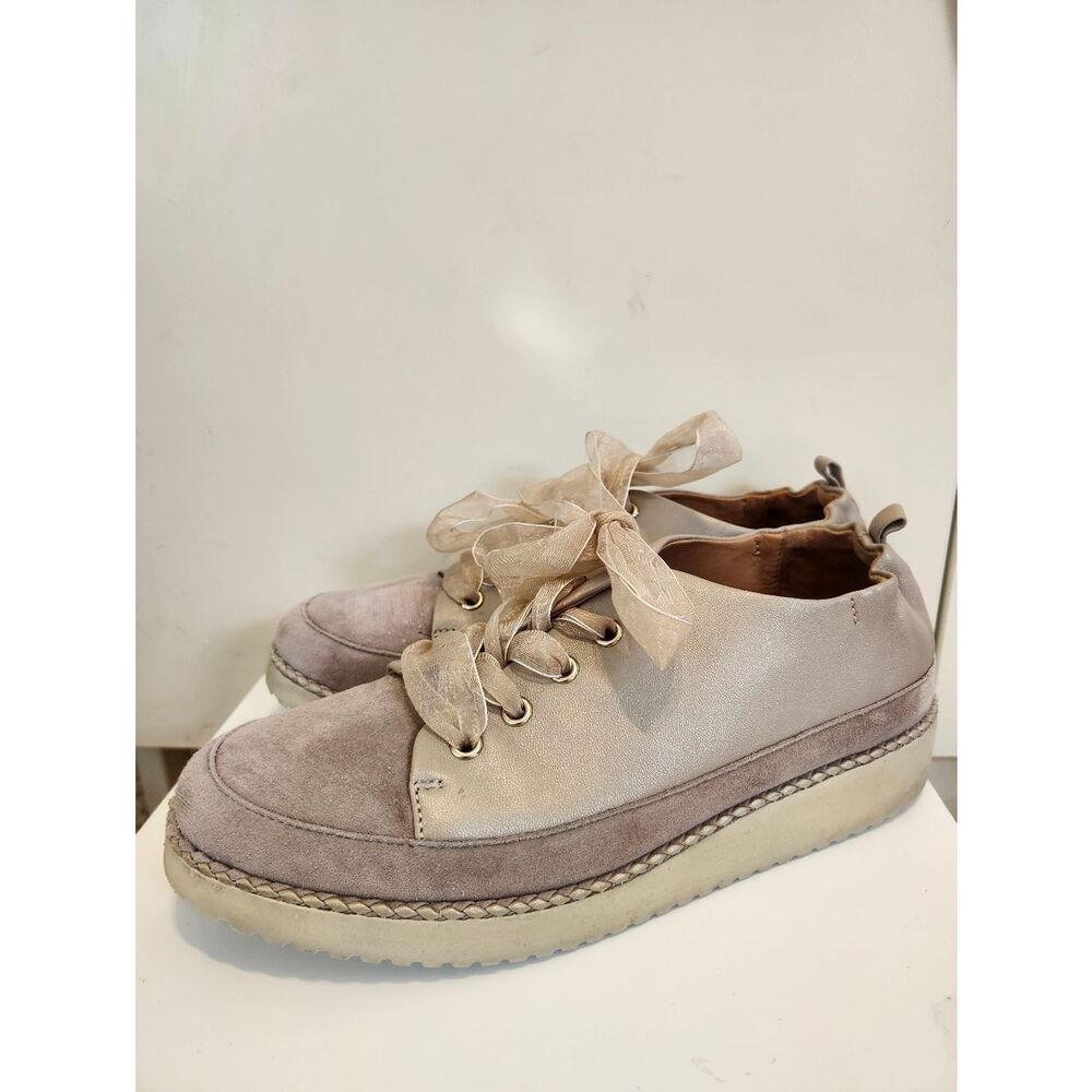 L'Amour Des Pieds "Zaina" Platino Leather Platform Sneakers Sz 9 Ret.$265